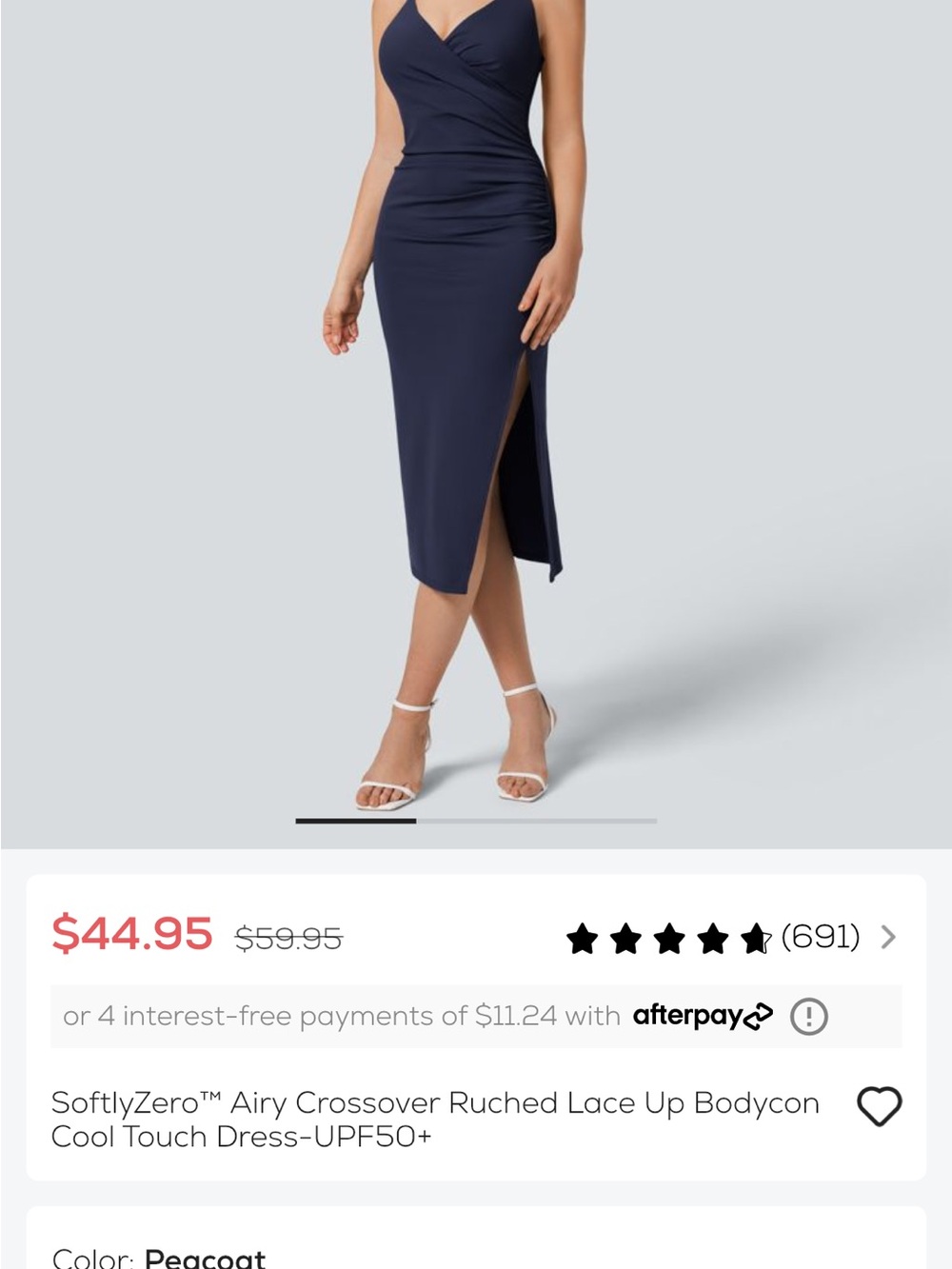 HALARA Peacoat Navy Ruched Crossover Midi Dress